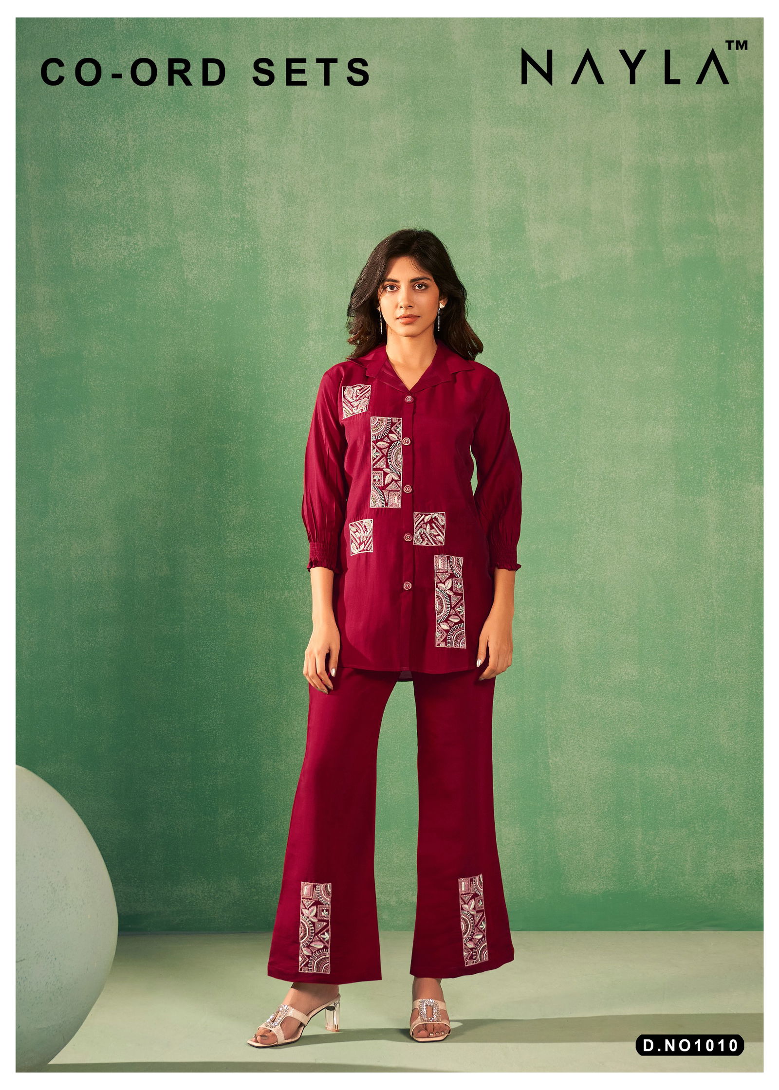 1010 Nayla Size Set Designer Work Ladies Top With Bottom Cord Set Wholesalers In Delhi